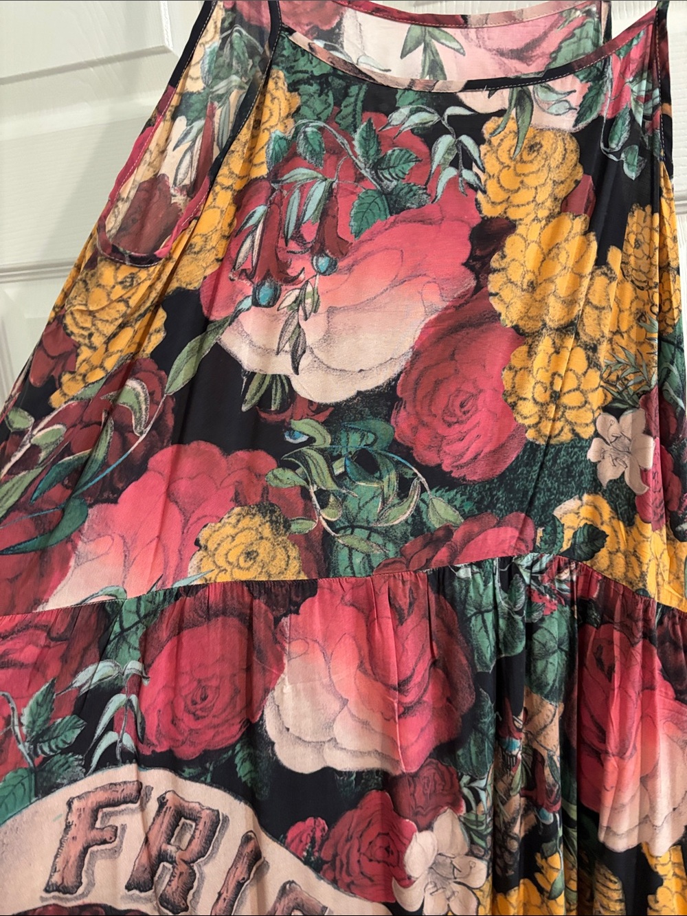 Floral Eye Print Maxi Dress in Pink, Green & Yellow - Picture 7 of 7
